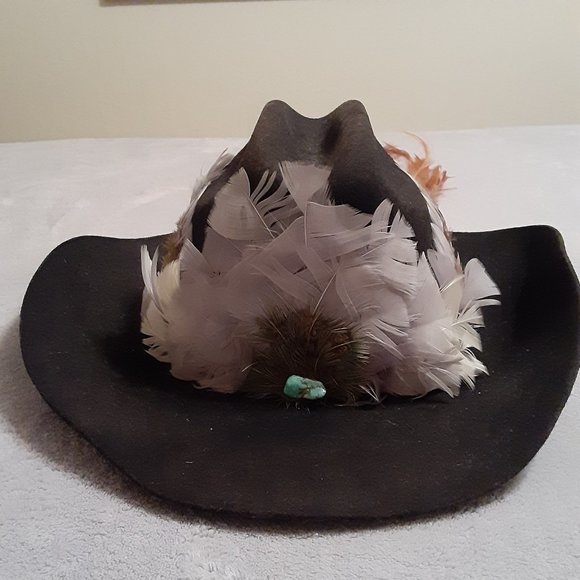 Authentic Cowboy Hat & Band: Texas MHT * Turquoise & Feather * 3X Beaver Blend - Picture 1 of 16